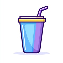 Colorful drink cup with straw, isolated on white, for menu design