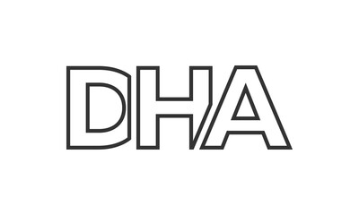 DHA logo design template with strong and modern bold text. Initial based vector logotype featuring simple and minimal typography. Trendy company identity.