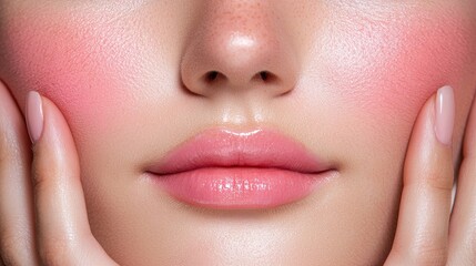 Obraz premium Closeup of beautiful woman's blushed face studio beauty portrait