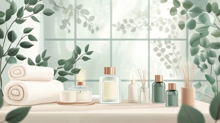 Elegant Spa Arrangement with Natural Elements and Fresh Towels