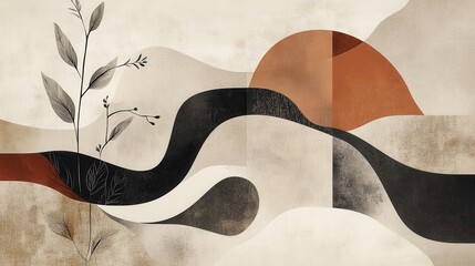 Obraz premium Abstract Landscape Artwork with Organic Shapes and Natural Elements