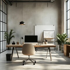 Luxurious office setting elegant wooden desk warm lighting stylish professional
