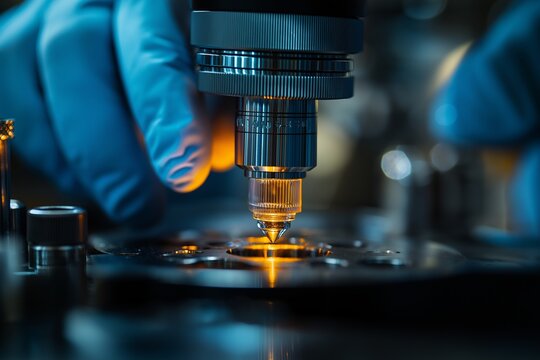 Close-up of veterinary medical tools showcasing microscopy setup with focus on precise medicine application. Concept highlights veterinary medical tools importance in diagnostics
