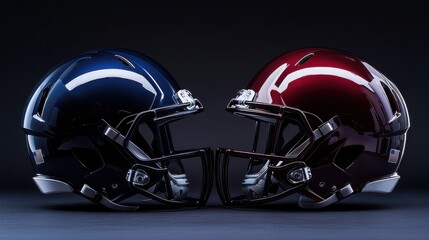 Fototapeta premium Two Stylish Football Helmets Highlighting Competition and Team Spirit