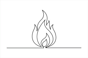 Continuous one line art drawing of fire flame shape, bonfire outline vector illustration