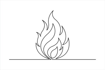 Continuous one line art drawing of fire flame shape, bonfire outline vector illustration