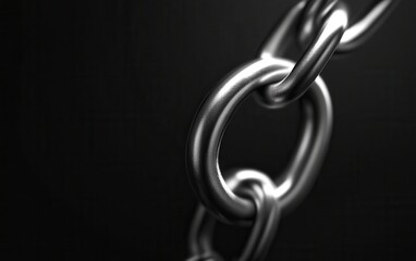 Obraz premium Close-up of metallic links forming a strong and durable chain against a dark background, symbolizing strength and connectivity.
