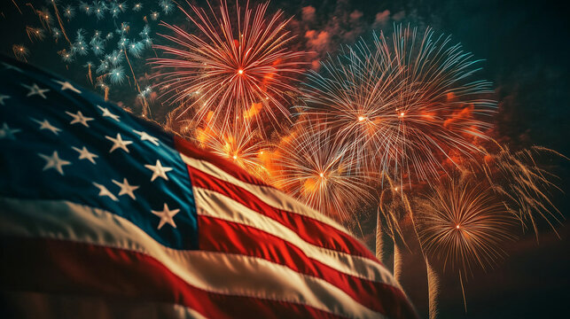 Festive Fireworks Display Honoring American Independence Day with the National Flag