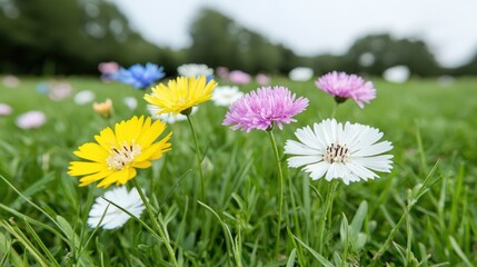 Colorful wildflowers in park, summer
