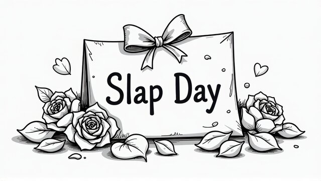 Slapstick Humor Hand-Drawn "Slap Day" Card with Roses