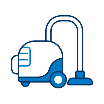 recommend clip art: Vacuum cleaner icon in blue outline style for home cleaning