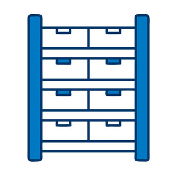 recommend clip art: Drawer cabinet icon in blue outline style for home storage