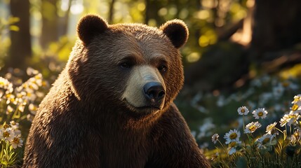 Obraz premium Majestic Brown Bear in a Sunny Forest Meadow