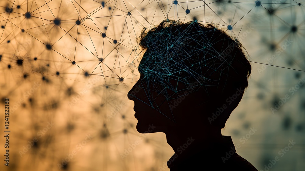 Fototapete silhouette of a person with abstract network representation in the background, symbolizing artificia