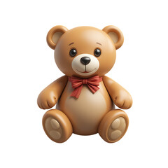 A 3D rendered image of a cute brown teddy bear wearing a red bow, sitting against a black background.