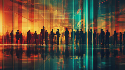 Obraz premium abstract professional business team people connection of line from nail node to node on Smart digital cityscap and skyline background , Innovation networking concept