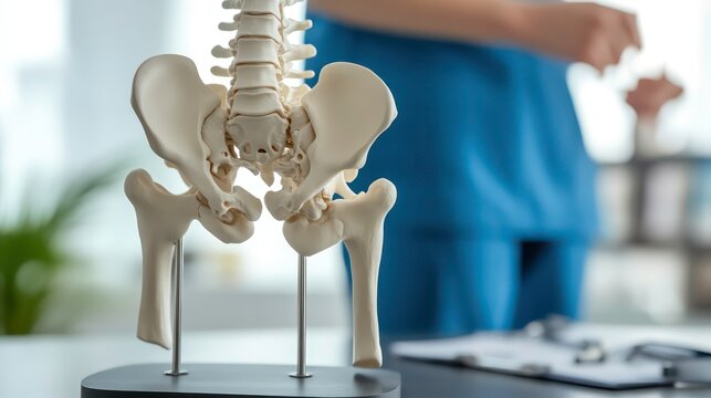 Surgeon reviewing hip replacement problems on a diagnostic image.