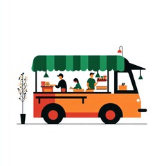 Mobile food truck selling produce; street scene; healthy eating