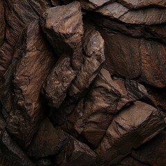 Black dark brown gray stone rock granite basalt texture background. Mountains surface. Close-up. Cracked broken crumbled.