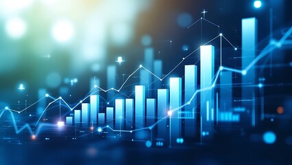 Business analyst examining financial data and stock market trends on blue graphs and charts