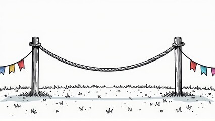 Fototapeta premium Simple Rope Barrier with Bunting - Hand-Drawn Illustration