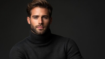 Obraz premium Handsome Man Wearing a Black Turtleneck Sweater
