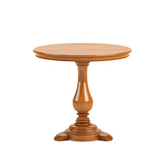 Single leg wooden table isolated on transparent background