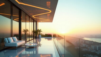 Fototapeta premium High-Tech design of Balcony On Sunny Day, cinematic photography