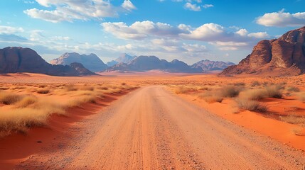 Naklejka premium Soft golden dunes stretching beneath the bright desert sky with few plants