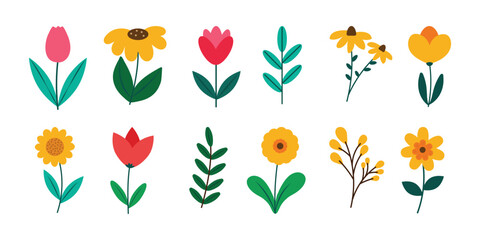 Vector colorful flower collection, spring flower set, flower icon set.