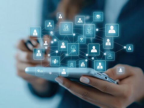 Young entrepreneur networking on LinkedIn, digital personal branding and startup growth