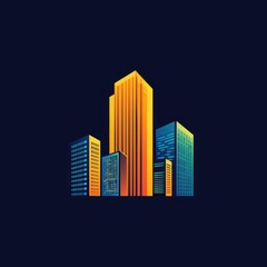 Fototapeta premium Dark night cityscape with illuminated golden skyscrapers creating a futuristic look.