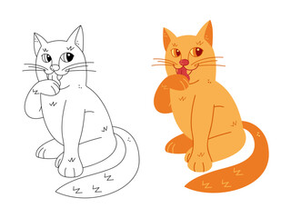 Two cute cats lick their paw. Hand drawn clip art for your project.