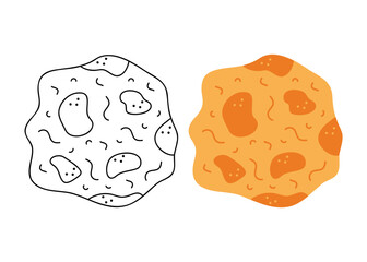 Two pancakes, black and colored. Hand drawn clip art for your project.