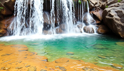 Obraz premium Picturesque Waterfall Cascading into a Clear Pool