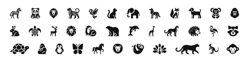 Animals icons set. Animal logo or symbol collection. Vector illustration.