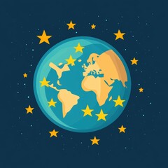 Naklejka premium Stylized globe illustration with stars and a cosmic background, representing global unity.