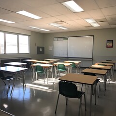 Spacious classroom interior bright modern well organized learning space colorful cheerful decor