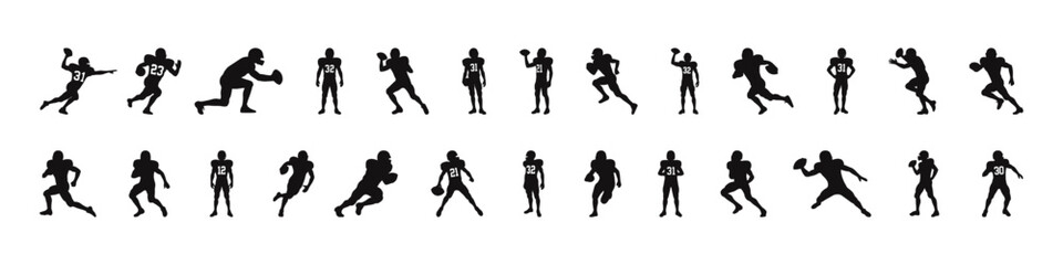 American football player silhouettes. People playing american football. Vector illustration.