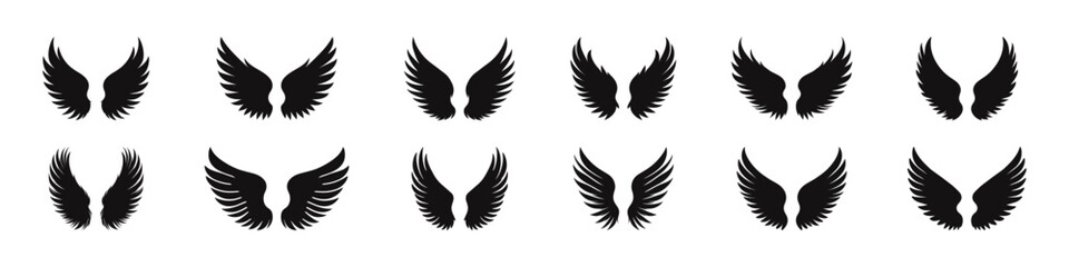 Wings icon set. Angel wing collection. Vector illustration.