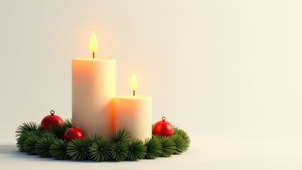 Christmas Candles with Ornaments and Fir Wreath - Festive Holiday Decoration