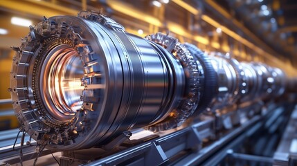 Advanced fusion reactor core with intricate components and glowing interior showcasing cutting edge technology in energy production