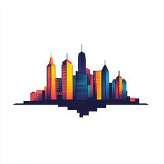 Obraz premium A floating futuristic city skyline with colorful high-rise buildings.
