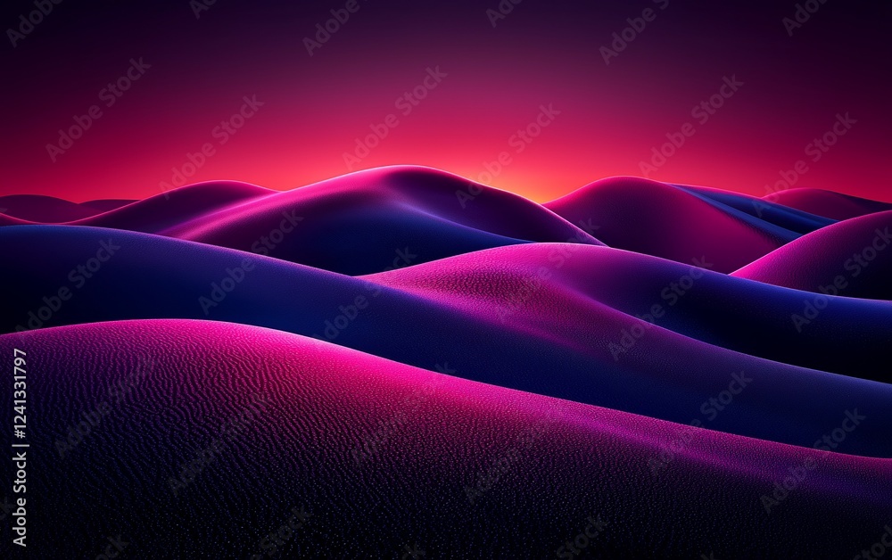 Canvas Prints Pink and blue hills sunset landscape, digital art, website background