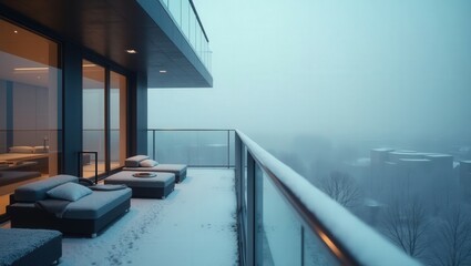 Fototapeta premium High-Tech design of Balcony On Winter, cinematic photography