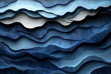 Abstract Blue Layered Wave Pattern Design