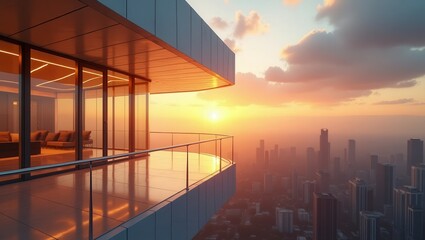 High-Tech design of Balcony On Golden Hour, cinematic photography