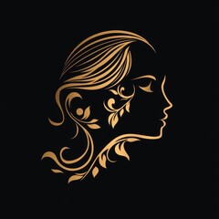 Ornate golden female silhouette with intricate floral hair details on dark background.