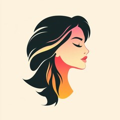 Bold female portrait with dark hair and warm gradient tones in a modern style.