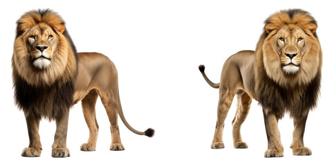 Obraz premium Standing lion isolated on transparent background, PNG, Set of